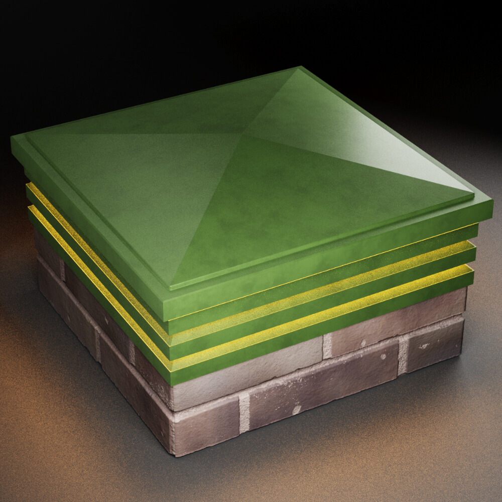 Колпак Zking Бона ХайТек Зеленый на столб 2х2 кирпича (513х513мм) с подсветкой в Киселевске фото