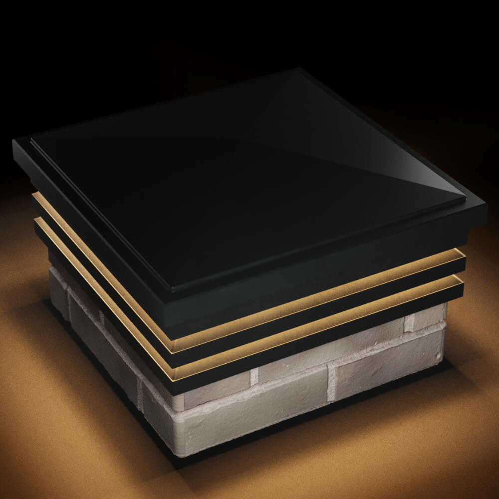 Колпак Zking Бона ХайТек Черный на столб 1.5х1.5 кирпича (385х385мм) с подсветкой в Киселевске фото