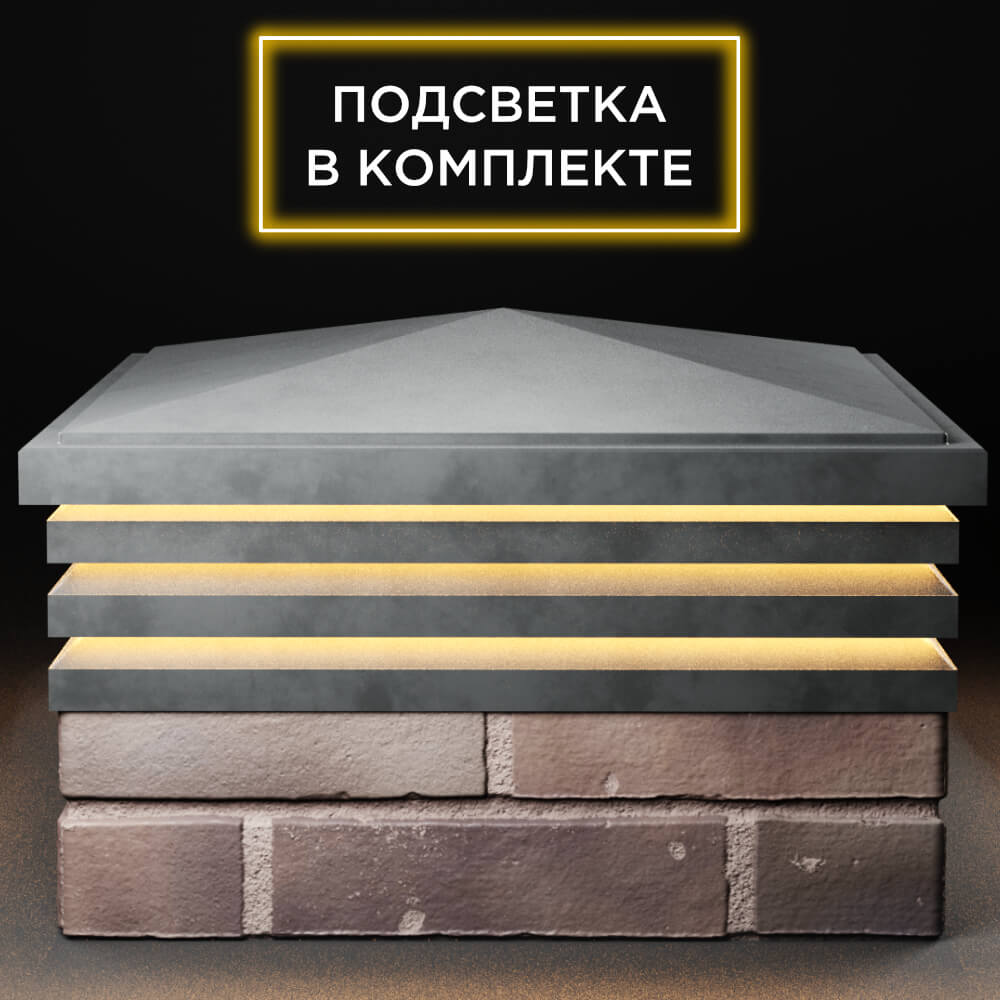 Колпак Zking Бона ХайТек Серый на столб 2х2 кирпича (513х513мм) с подсветкой Киселевск фото
