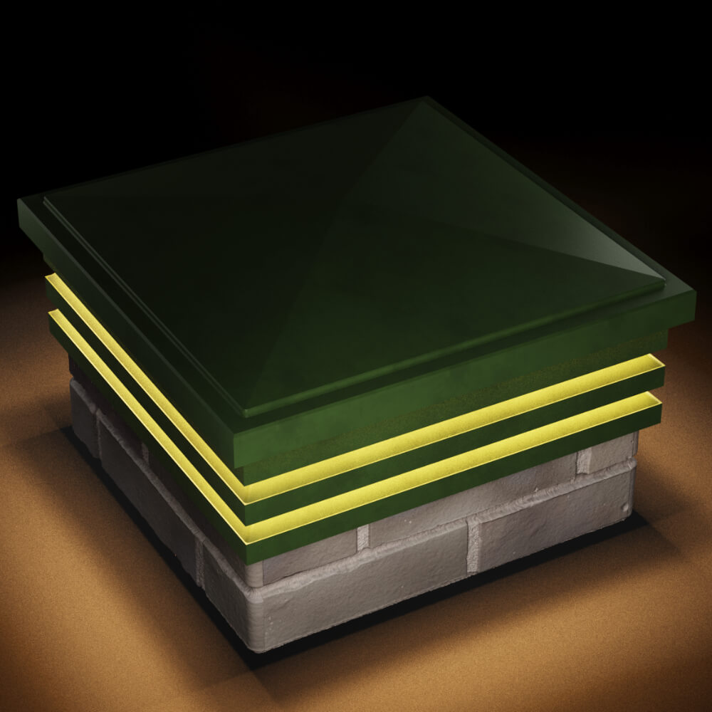 Колпак Zking Бона ХайТек Зеленый на столб 1.5х1.5 кирпича (385х385мм) с подсветкой в Киселевске фото