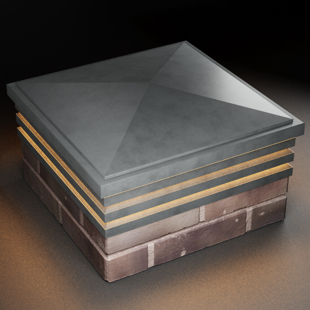 Колпак Zking Бона ХайТек Серый на столб 2х2 кирпича (513х513мм) с подсветкой в Киселевске фото