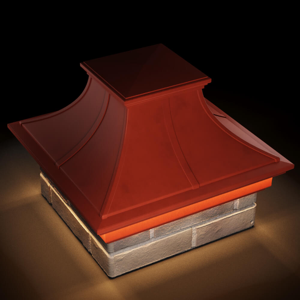 Колпак Zking Монблан Премиум Красный на столб 1.5х1.5 кирпича (385х385мм) с подсветкой в Киселевске фото