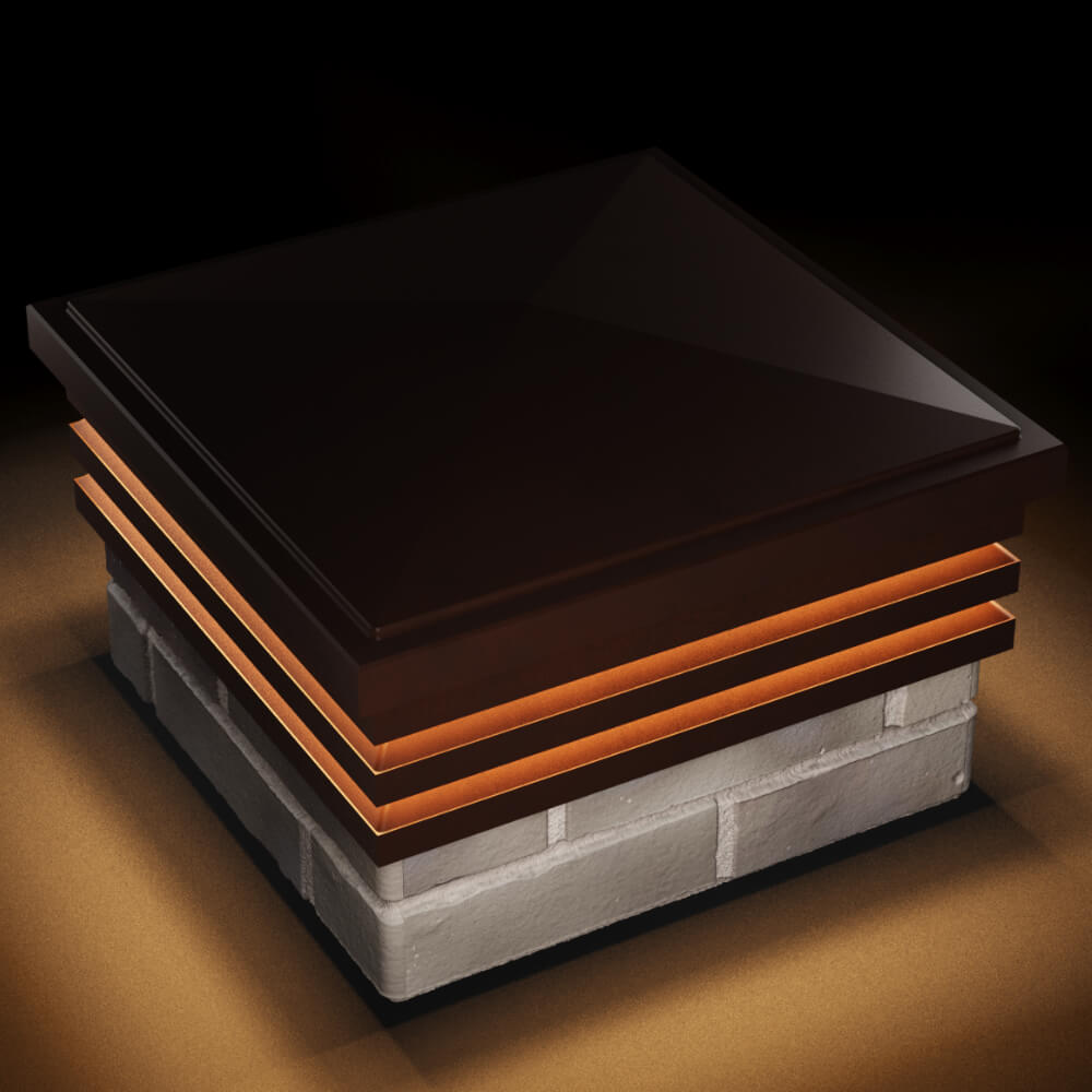 Колпак Zking Бона ХайТек Коричневый на столб 1.5х1.5 кирпича (385х385мм) с подсветкой в Киселевске фото